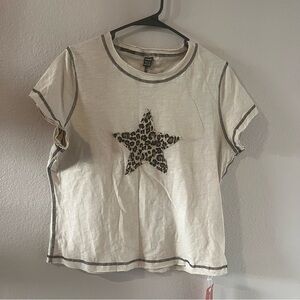 SHEIN Cream Tee with Black Stitching